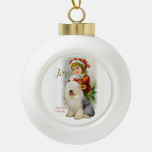 Old English Sheepdog Vintage Christmas Ceramic Ball Christmas Ornament
