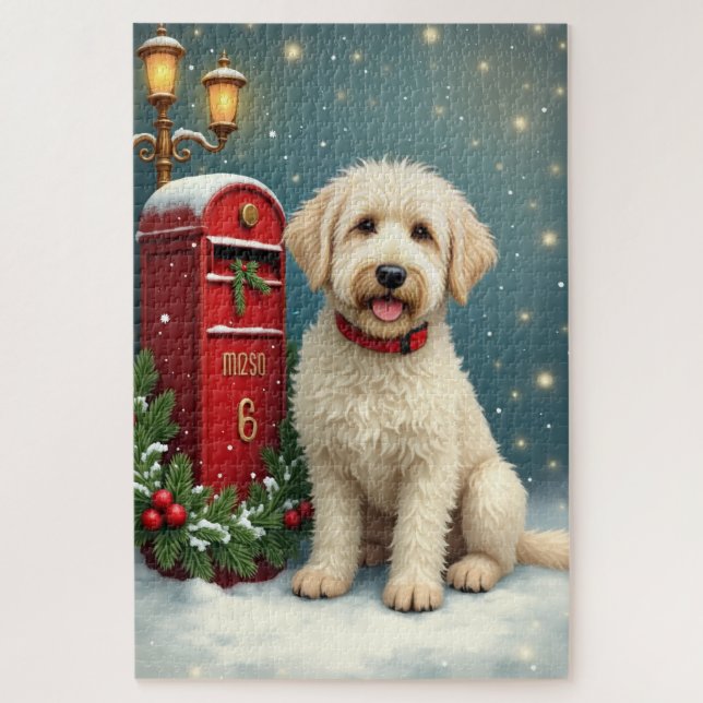 Old English Sheepdog Vintage Christmas Postcard Jigsaw Puzzle (Vertical)