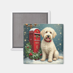 Old English Sheepdog Vintage Christmas Postcard Magnet