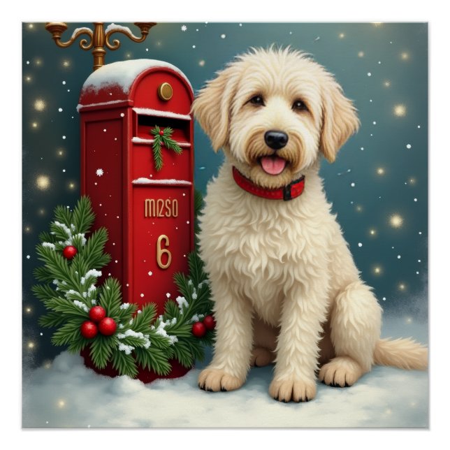 Old English Sheepdog Vintage Christmas Postcard Poster (Front)