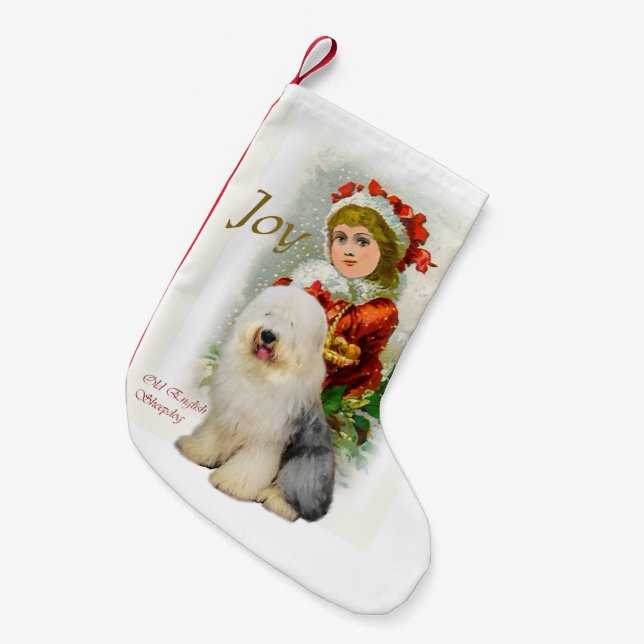 Old English Sheepdog Vintage Christmas Small Christmas Stocking (Front (Hanging))