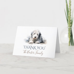 Old English Sheepdog Watercolor Thank You Card