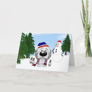 Old English Sheepdog Winter Scene Holiday Card