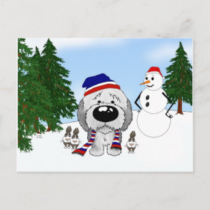 Old English Sheepdog Winter Scene Postcard