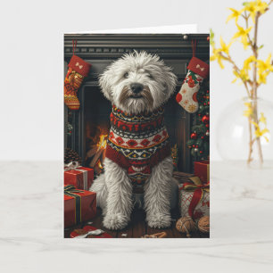 Old English Sheepdog With Christmas Gift Fireplace Card