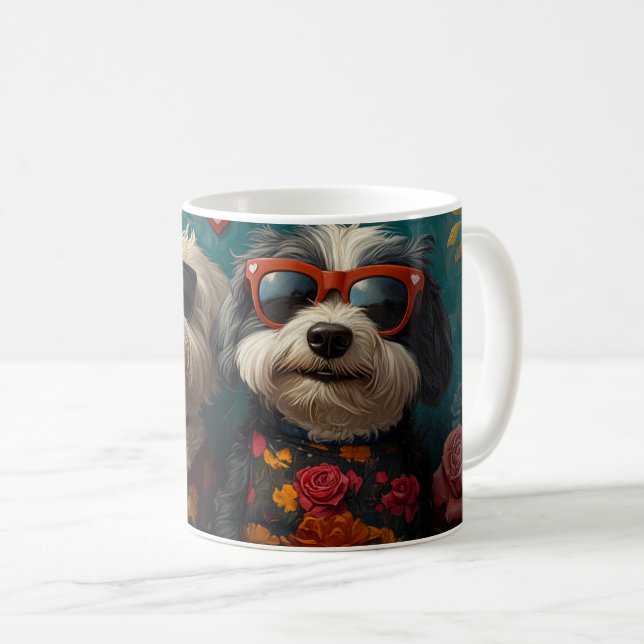 Old English Sheepdog with Roses Valentine's Day Coffee Mug (Front Right)