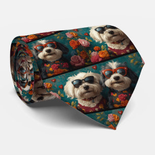 Old English Sheepdog with Roses Valentine's Day Tie