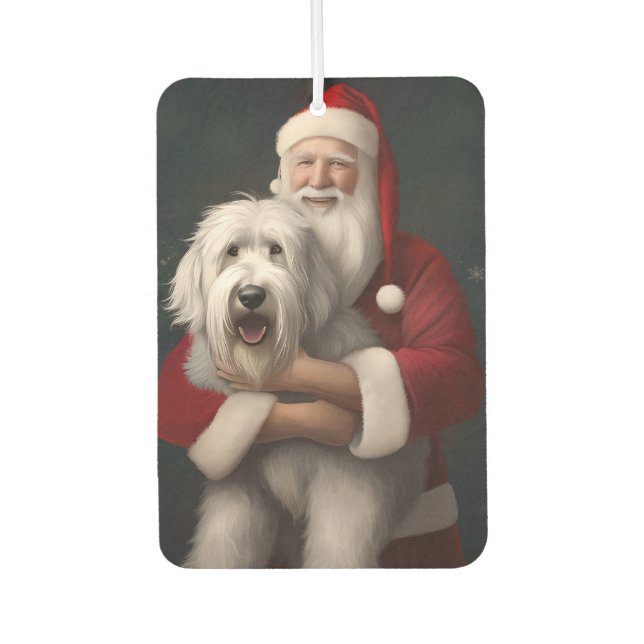 Old English Sheepdog With Santa Claus Festive Air Freshener (Front)