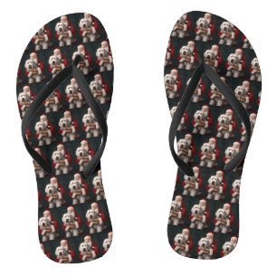 Old English Sheepdog With Santa Claus Festive Flip Flops