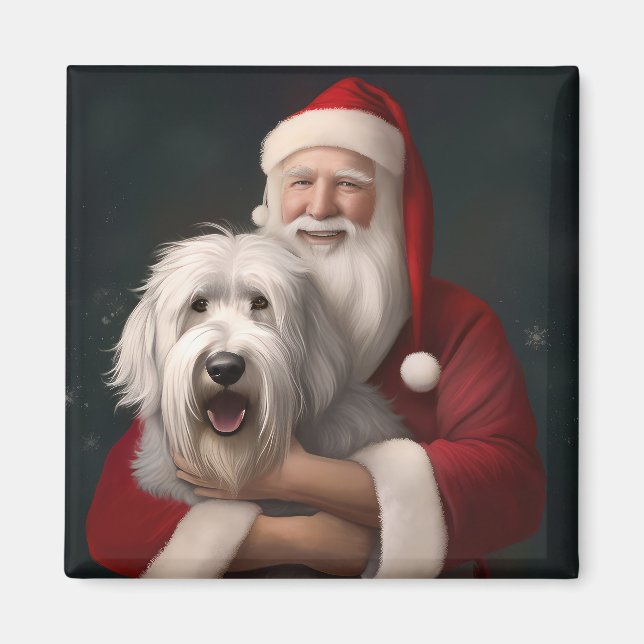 Old English Sheepdog With Santa Claus Festive Magnet (Front)