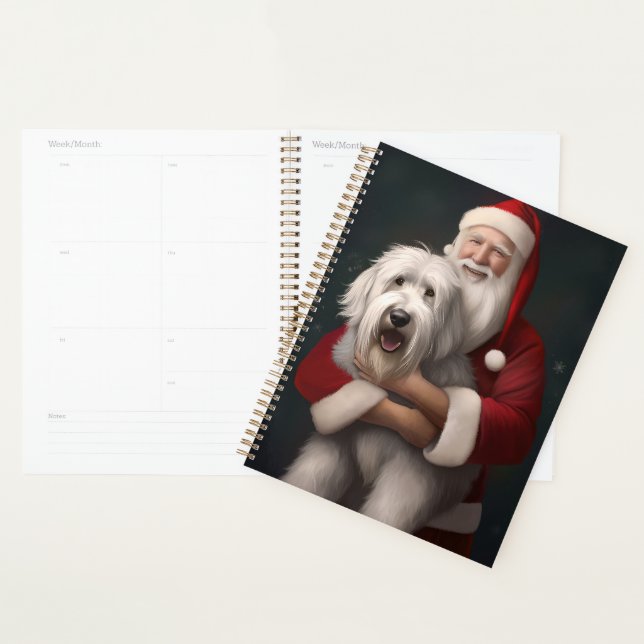 Old English Sheepdog With Santa Claus Festive Planner (Display)