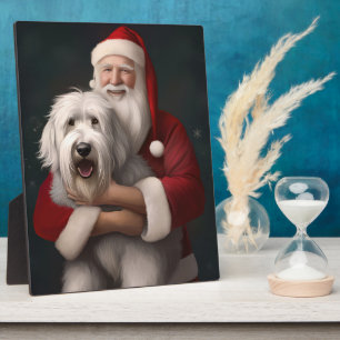 Old English Sheepdog With Santa Claus Festive Plaque