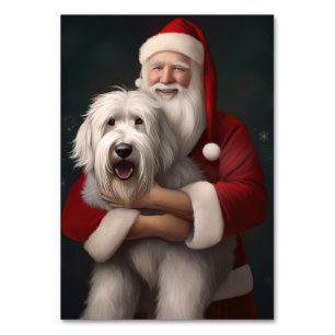 Old English Sheepdog With Santa Claus Festive Table Number
