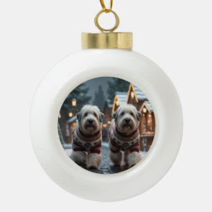 Old English Sheepdogs Christmas Snow Holiday Ceramic Ball Christmas Ornament