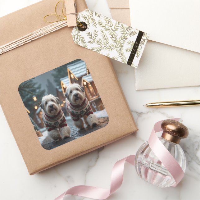 Old English Sheepdogs Christmas Snow Holiday Square Sticker (Gifting)