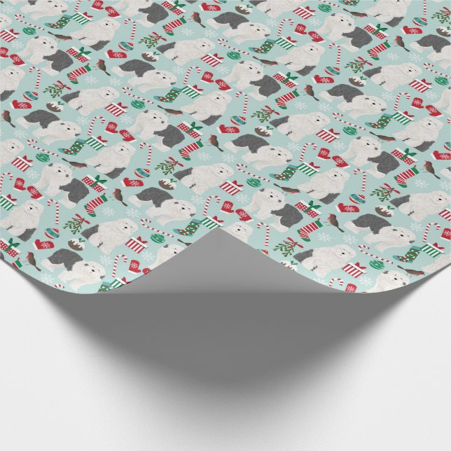 Old English Sheepdogs Christmas wrapping paper (Corner)