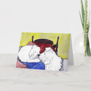 Old English Sheepdogs kissing good night Card