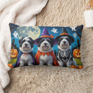 Old English Sheepdogs Pumpkin Halloween Funny Lumbar Pillow