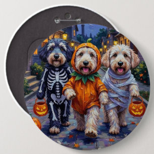 Old English Sheepdogs Trick-or-Treating Halloween  6 Inch Round Button