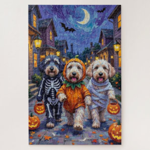 Old English Sheepdogs Trick-or-Treating Halloween  Jigsaw Puzzle
