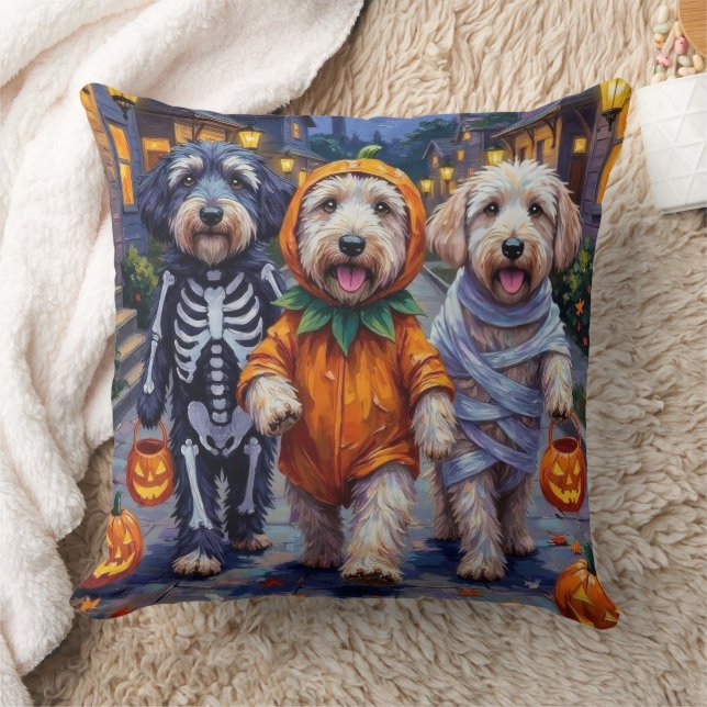 Old English Sheepdogs Trick-or-Treating Halloween  Throw Pillow (Blanket)