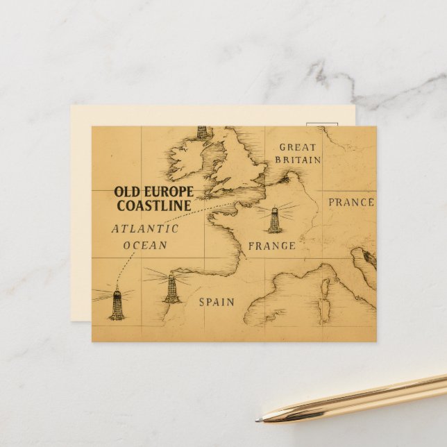Old Europe Coastline Postcard (Front/Back In Situ)