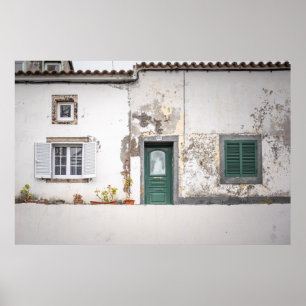 Old European Building Facade with Green Door Poster