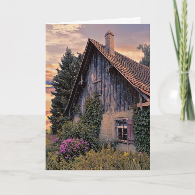 Old European Home with sunrise glow Card (Front)
