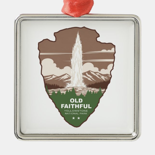 Old Faithful Yellowstone National Park Arrowhead Metal Ornament (Front)