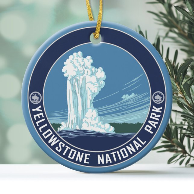 Old Faithful - Yellowstone National Park Souvenir Ceramic Ornament (Personalized Christmas Photo Ornament)