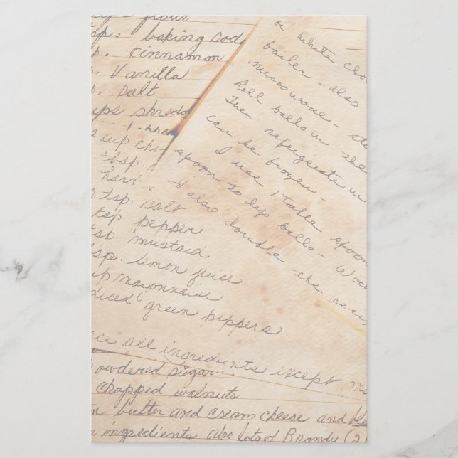Old Family Recipes Stationery (Front)