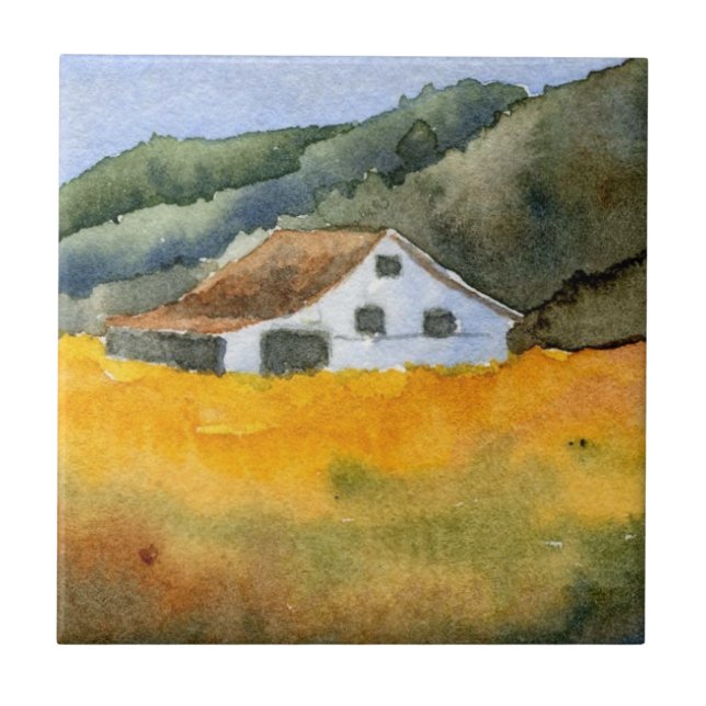 Old farm barn hay field autumn landscape tile (Front)