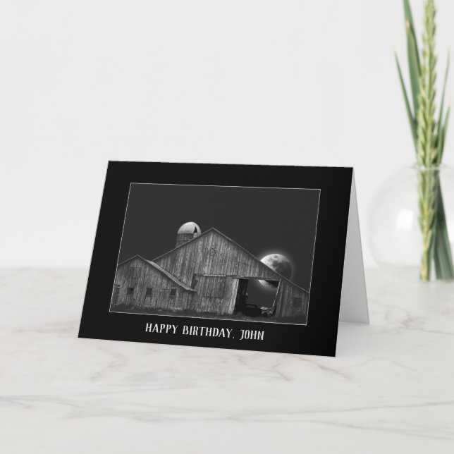 Old Farm Barn with moon Card (Front)