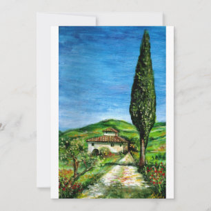 OLD FARM HOUSE IN CHIANTI, blue green red white Invitation