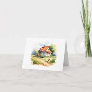 Old Farm House with Chickens, Country Life BLANK Card