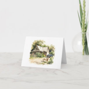 Old Farm House with Dog and Car BLANK Card