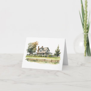 Old Farm House with Picket Fence Blank Greeting Card