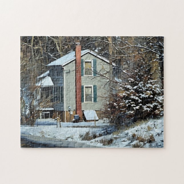 Old Farm House With Root Cellar Winter Scene Jigsaw Puzzle (Horizontal)