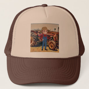 old farm tractor and a farmer   trucker hat