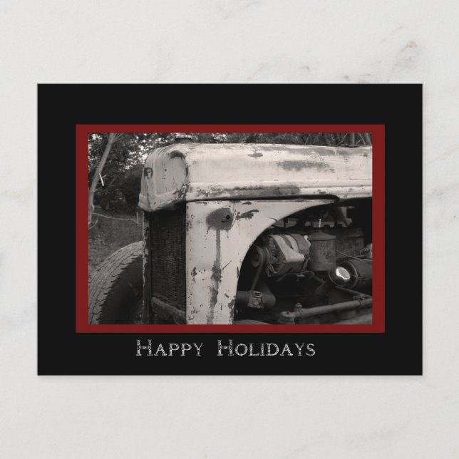 Old Farm Tractor Country Happy Holidays Holiday Postcard (Front)
