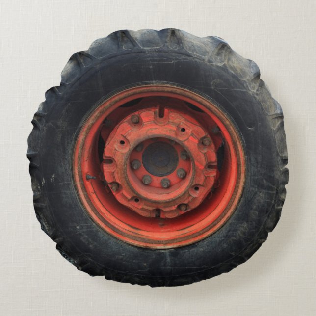 Old Farm Tractor Tire Round Pillow (Front)