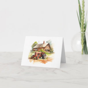 Old Farm Tractor with Old Farm House BLANK Card