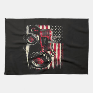Old Farmall Cub Tractor American Flag Patriotic Fa Kitchen Towel