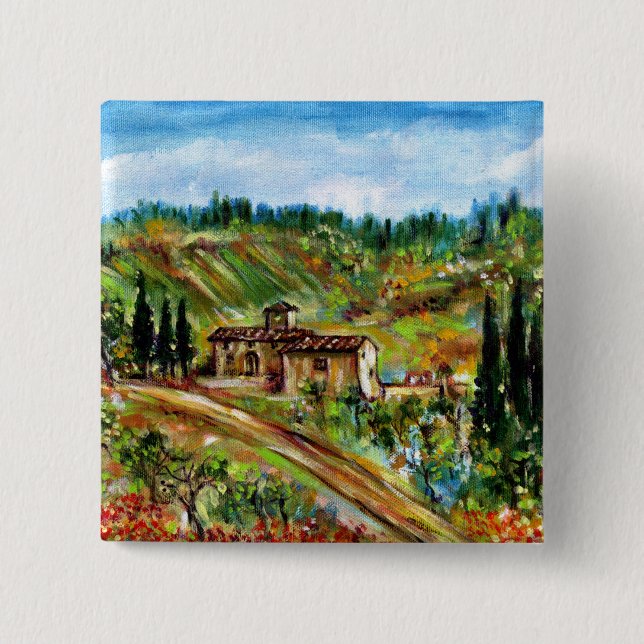 OLD FARMHOUSE IN CHIANTI -TUSCANY 2 INCH SQUARE BUTTON (Front)