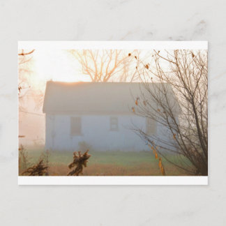 Old Farmhouse in Fog at Sunrise Postcard