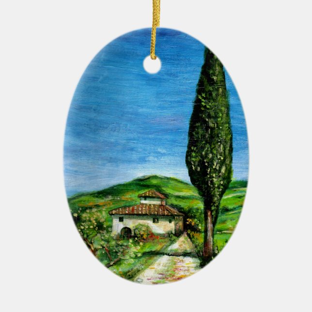 OLD FARMHOUSE IN TUSCANY CERAMIC ORNAMENT (Front)