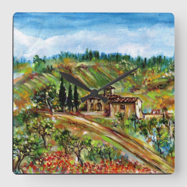 OLD FARMHOUSE IN TUSCANY SQUARE WALL CLOCK (Front)