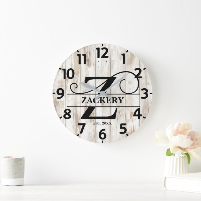 Old Farmhouse Rustic Z Monogram Large Clock (Home)