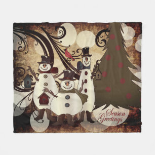 Old Fashion Abstract Snowmen   Season Greetings Fleece Blanket
