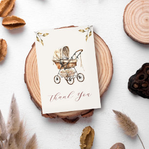 Old Fashion Carriage Floral Leaves Neutrla Beige Thank You Card